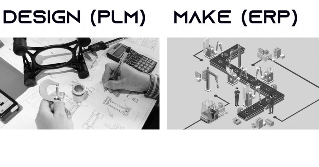 PLM used for managing product design data management and ERP used for managing the resources for making the product.