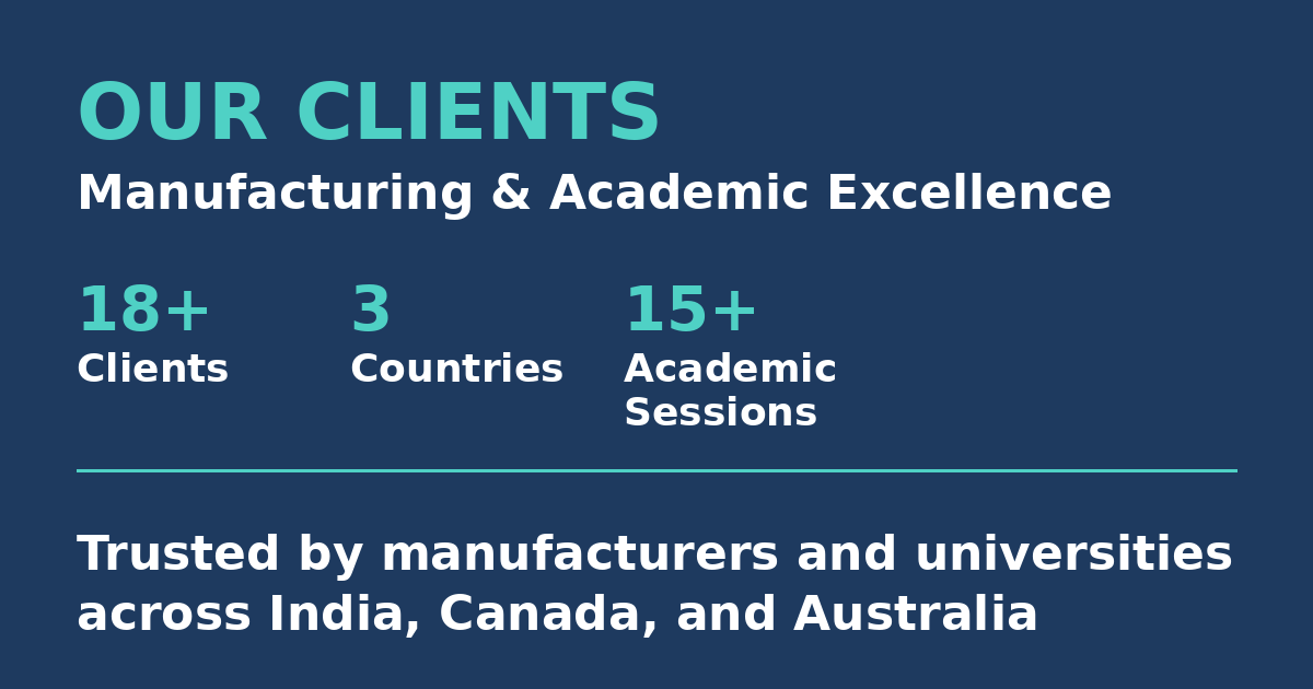 Neel SMARTEC Clients - 18+ manufacturing and academic clients across 3 countries with 15+ academic sessions
