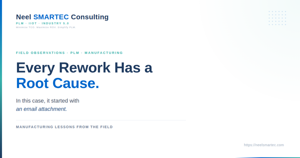 Every Rework Has a Root Cause. In this case, it started with an email attachment. A real-world manufacturing story about BOM traceability, product data control, and reducing rework through better processes.